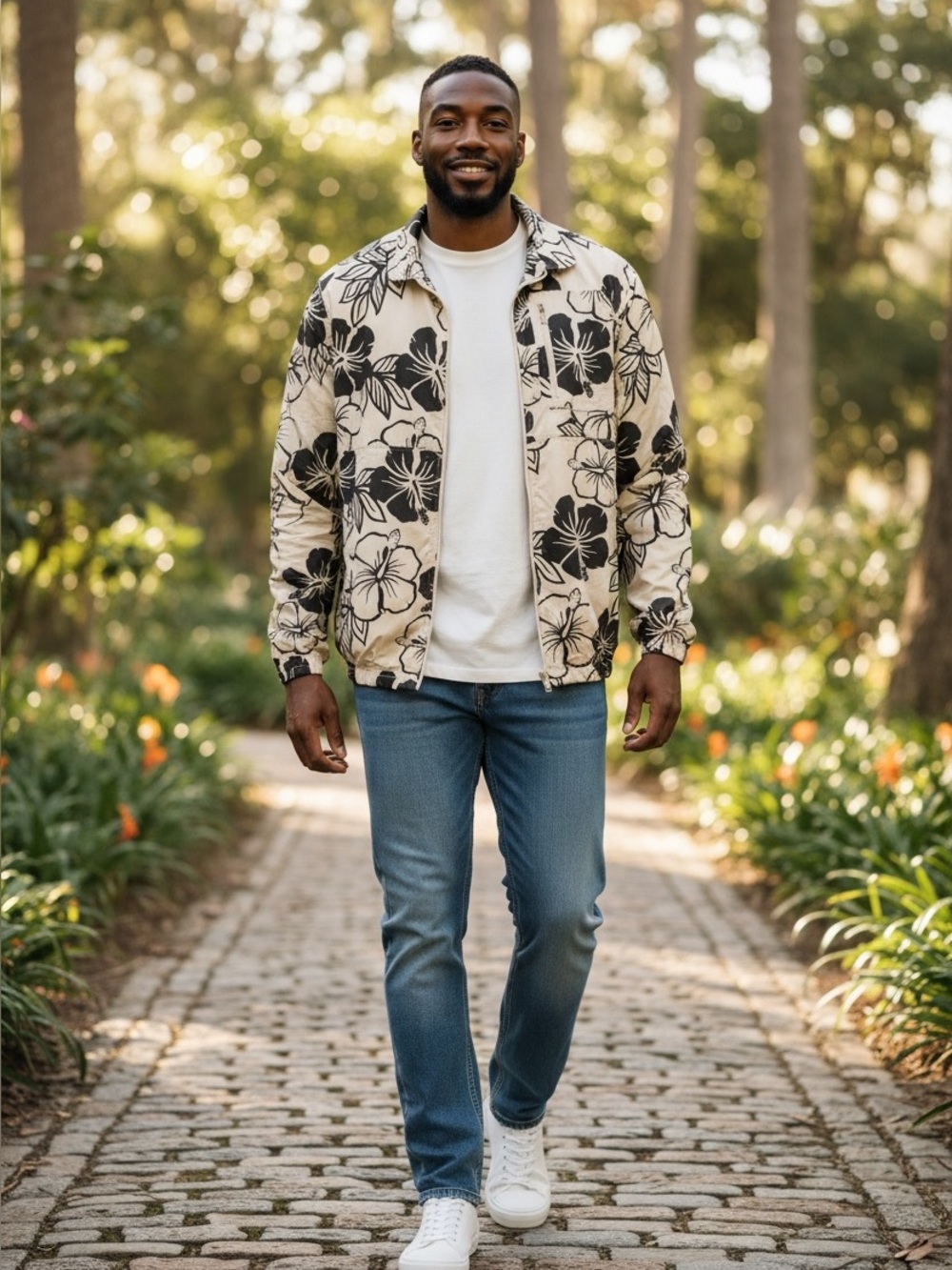 Zara Cream Jacket with Black Floral Print